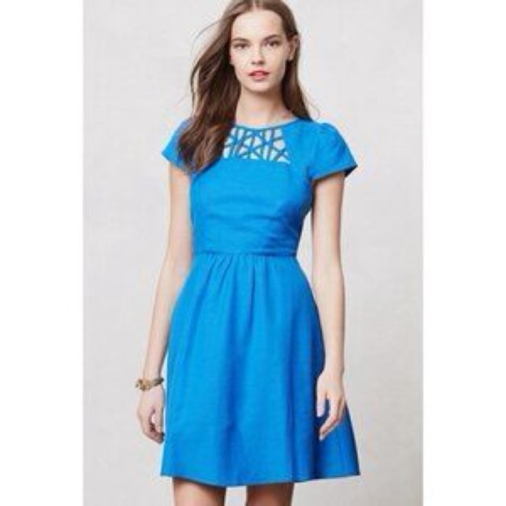 Maeve Dress Blue Pockets short sleeve zipper back